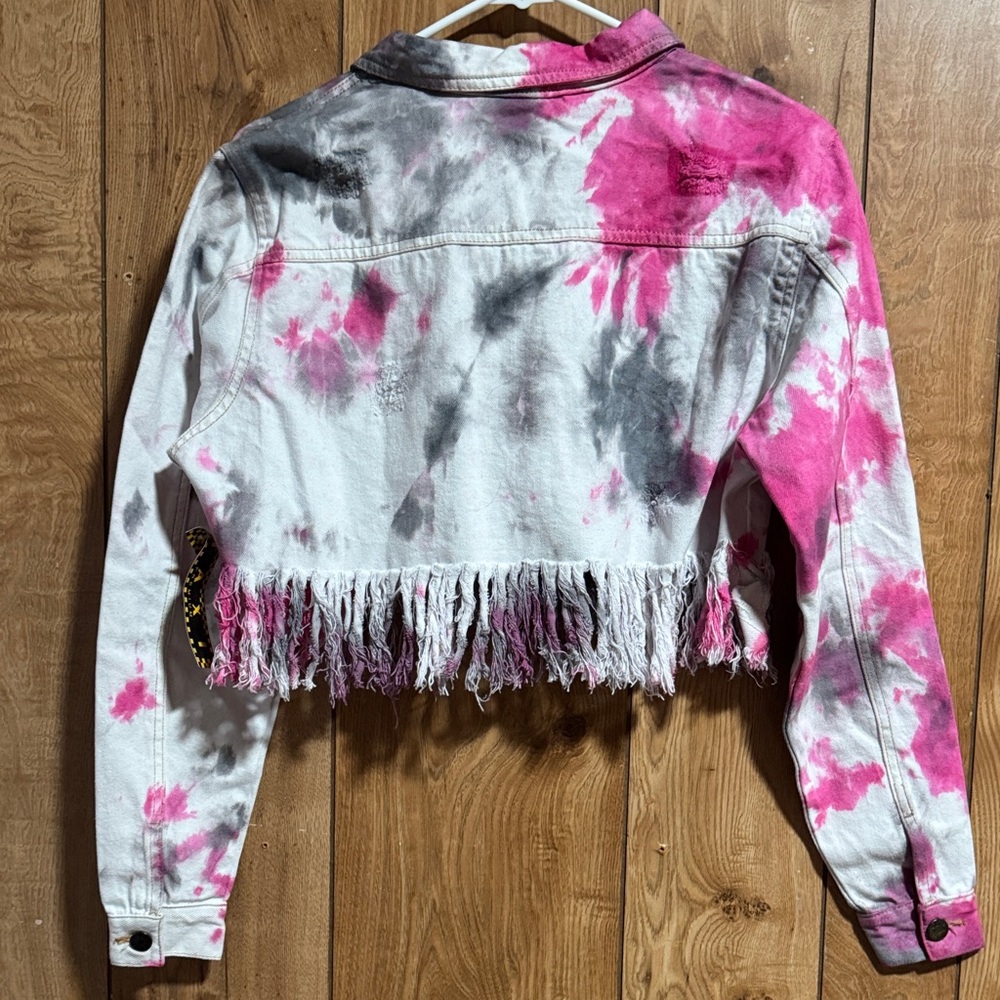 Pink and Gray Tie-Dye Fringe Jacket - Picture 2 of 10